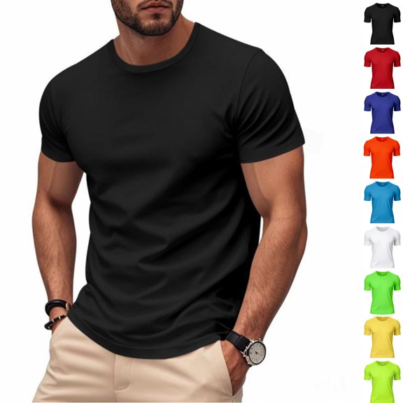 hoksml Men's Slim Fit Crewneck T Shirts Quick Dry Breathable Athletic Tops for Gym Running and Daily Wear Multi Colors