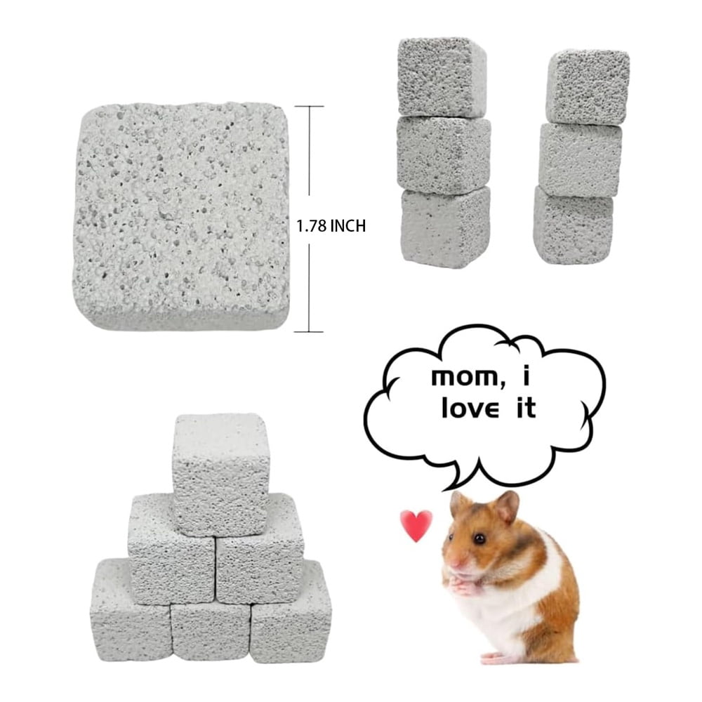 Triani 10Pcs Hamster Chew Toy Lava Square Stone Teeth Grinding Toys 1.78" Small Animal Lava Bites for Hamsters Chinchillas and Parrot