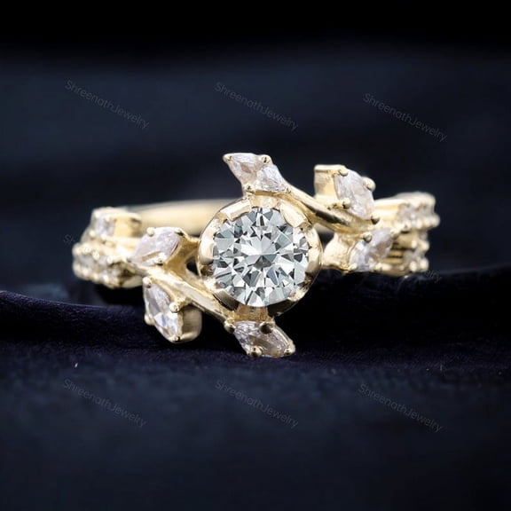 Vintage Moissanite Twig Wedding Ring Women Leaf Branch Stacking Ring Nature Inspired Bridal Ring Rose Gold Plated Gift Jewelry Promise Ring