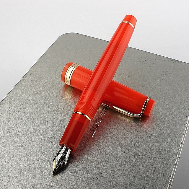 Jinhao-pluma estilográfica serie acrílica 82, Color dorado y plateado con Clip, punta fina terminada para escribir, negocios, oficina, escuela, A7107