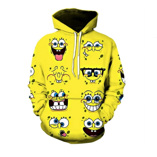 SpongeBob SquarePants Cartoon Hip Hop Top Pullover Sweatshirts Hooded For Men Women Unisex