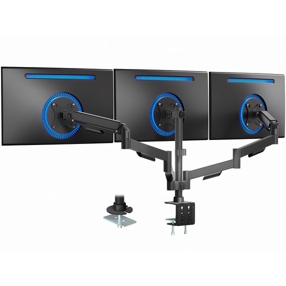 VIVO Triple Monitor Desk Mount, 2 Mechanical Arms   1 Fixed, Screens up to 27"