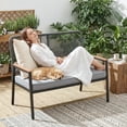 thumbnail image 4 of LIFERUN 2-Seat Patio Bench, Wide Outdoor Rattan Love Seat Bench with 3.15in Thick Cushion, WPC Armrest, 704 lbs Capacity, for Garden, Balcony, Porch, Grey, 4 of 11