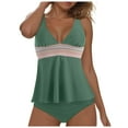thumbnail image 3 of GEWSEY Women's Halter Tankini Top No Bottom V Neck Swim Top Tummy Control Bathing Suit Top Green, L, 3 of 7