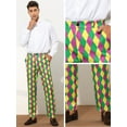 thumbnail image 4 of Unique Bargains Men's Printed Dress Pants Flat Front Business Suit Trousers 34 Green Purple, 4 of 6