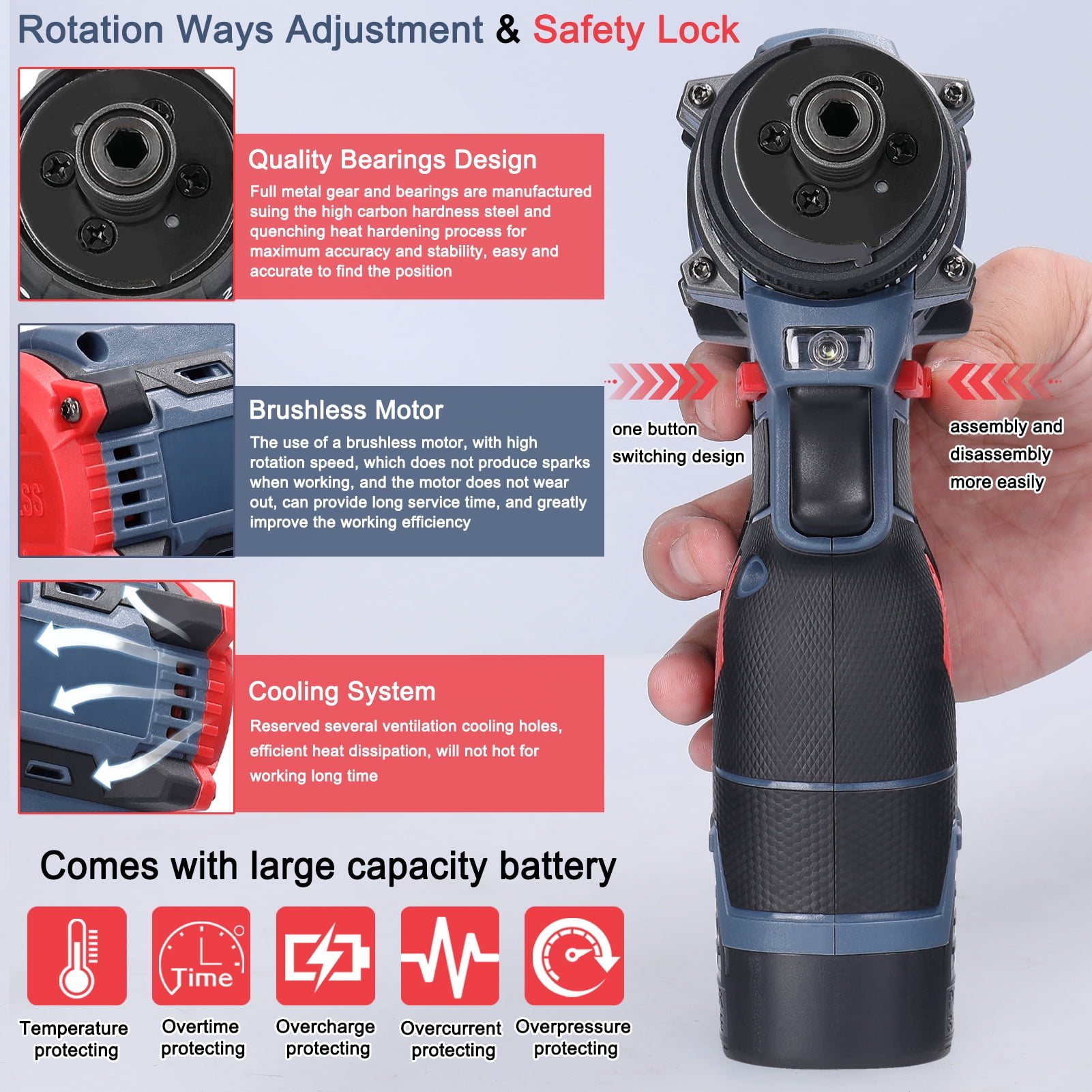 Electric 16.8V Multi-function Electric Screwdriver 45Nm  Brushless Motor Practical Screw Driver For Home Appliances Furniture Installation Automotive Electronics Repairing