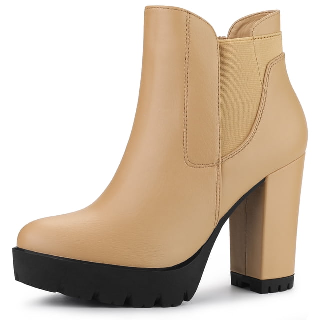 Unique Bargains Bottes Chelsea à Plateforme à Talons Hauts Épais à Fermeture Éclair pour Femmes