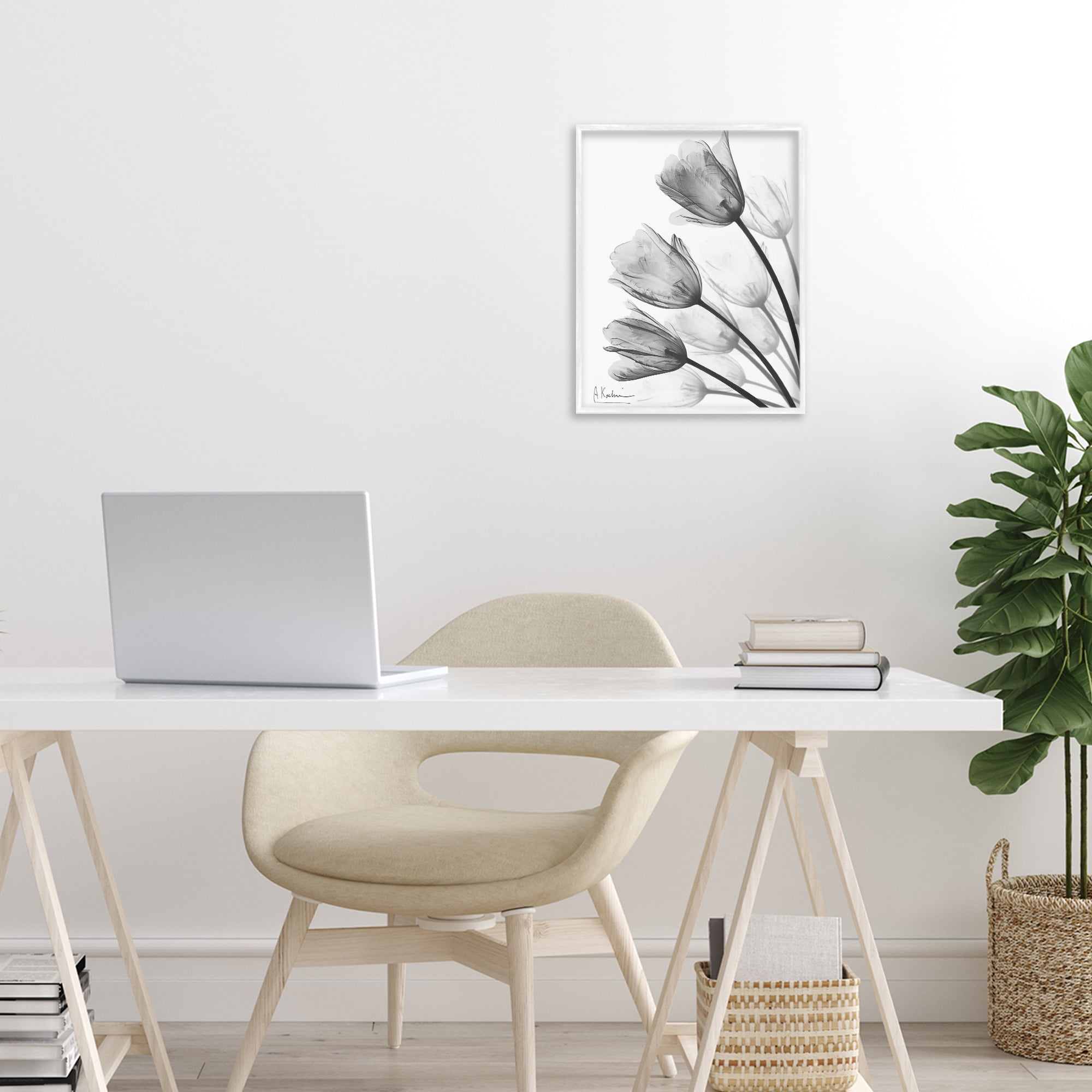 Stupell Industries Minimalist Tulip Fan White Framed Giclee Art, design by Albert Koetsier