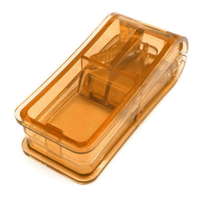 Tablet Cutter with Stainless Steel Blades and Blade Guard for Small Large Tablet Vitamins Brown