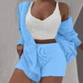 thumbnail image 1 of Conjunto de pijama de dos piezas de manga larga con capucha y chaquetas informales para mujer, de terciopelo de doble cara, con capucha, de manga larga, con pantalones cortos y chaqueta, abrigo y pant, 1 of 6