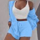 thumbnail image 1 of Conjunto de pijama de dos piezas de manga larga con capucha y chaquetas informales para mujer, de terciopelo de doble cara, con capucha, de manga larga, con pantalones cortos y chaqueta, abrigo y pant, 1 of 6