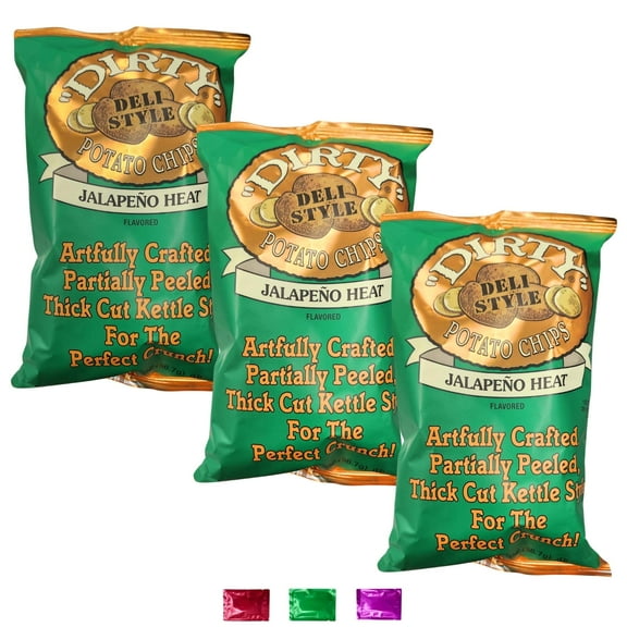Dirty Deli Style Potato Chips Jalapeño Heat Flavor Snacks 2 Oz 3 Pack, Kettle Cooked Gluten Free Spicy Chips for Lunch Travel Party with Snoep in Beperkte Oplage