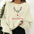 thumbnail image 2 of Aocisk Chandail à Col Rond à Manches Longues pour Femme avec Imprimé Graphique de Noël, Haut Décontracté à Motif Festif, Beige, P, 2 of 5