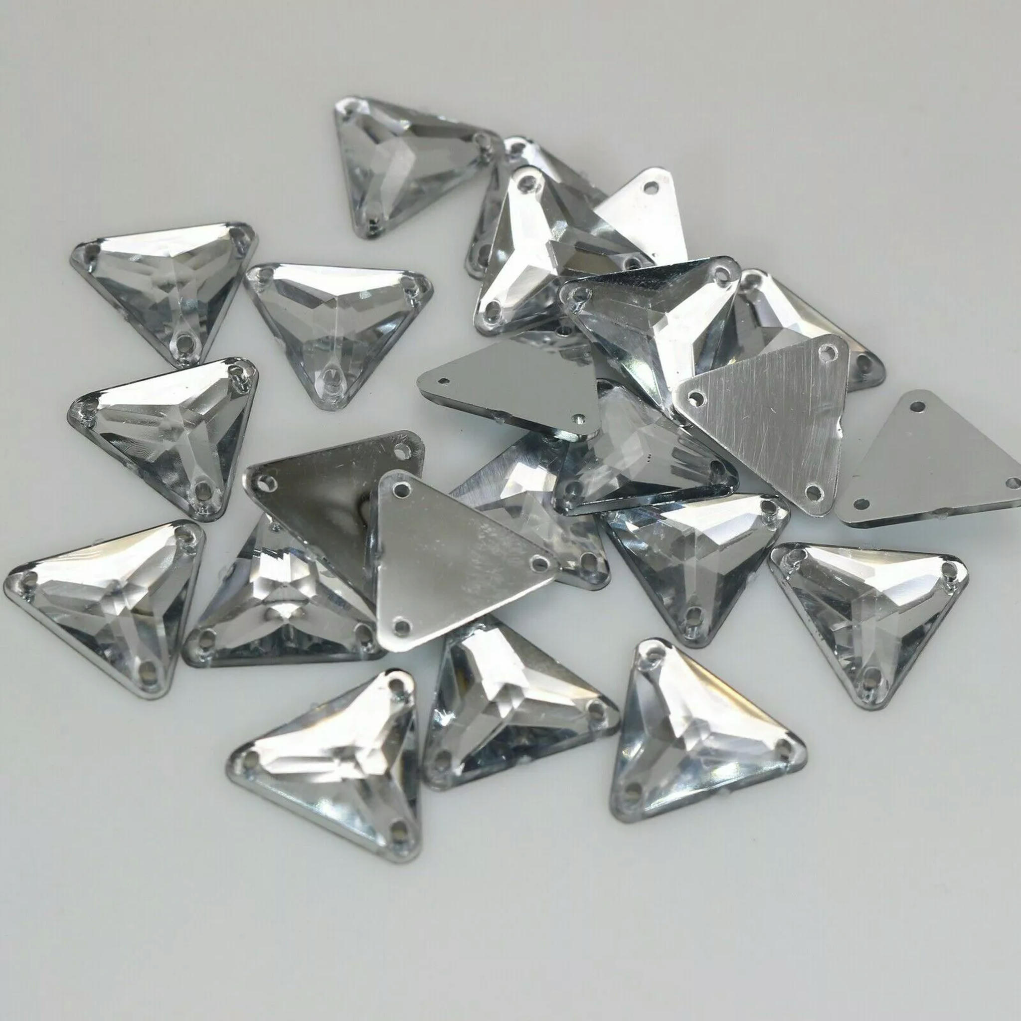 EOEMY 500 Clear Flatback Acrylic Triangle Sewing Rhinestone Button 16mm Sew On Beads