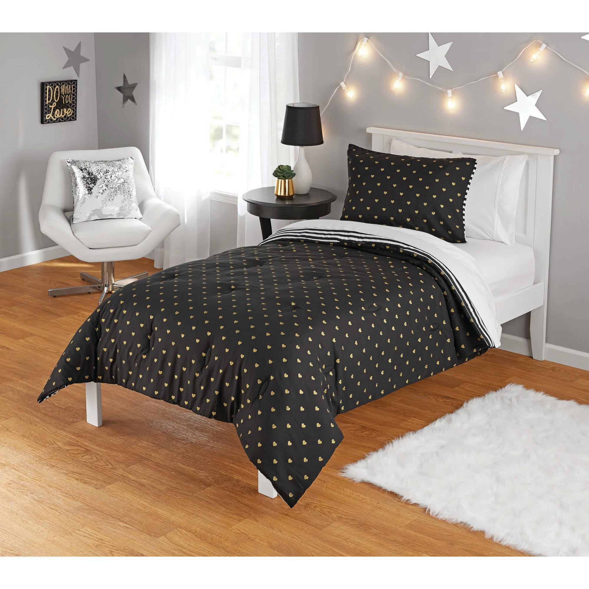 Your Zone Gold Hearts Comforter Set, 1 Each