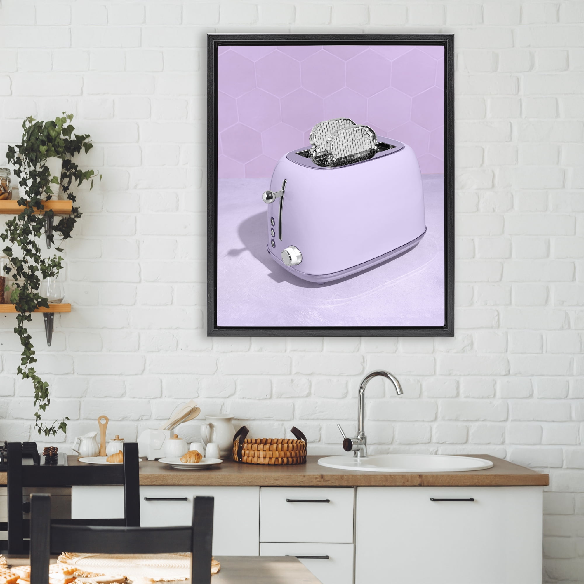 Stupell Industries Disco Toast over Purple Black Framed Floater Canvas Wall Art, design by LISH Creative