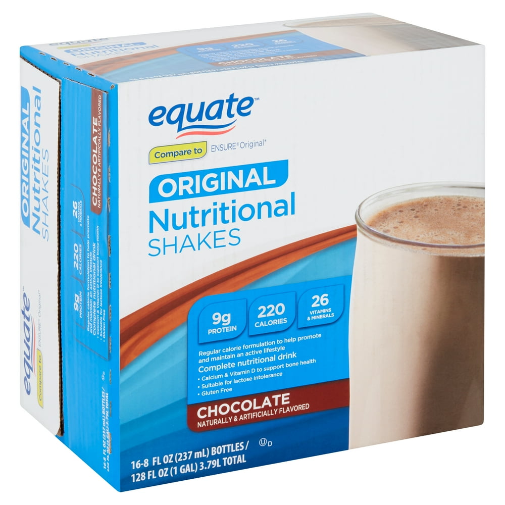 Equate Original Nutritional Shake, Chocolate, 8 fl oz, 16 Count