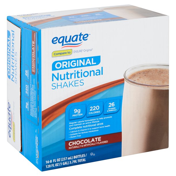 Equate Original Nutritional Shake, Chocolate, 8 fl oz, 16 Count ...