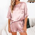 thumbnail image 3 of URMAGIC Women Satin Smooth Pajama Set Short Sleeve T-shirt and Shorts, 3 of 5