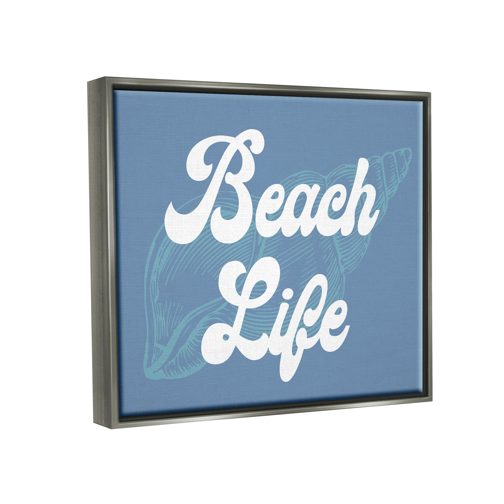 Stupell Industries Retro Beach Life Phrase Animals & Insects Painting Gray Floater Framed Canvas Art Print Wall Art, 21 x 17