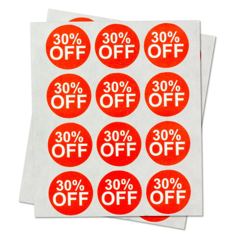 Round 25% 30% 50% Off Stickers Bundle (1 inch, 300 Stickers per Roll, Red,  3 Rolls) for Retail & Sales 