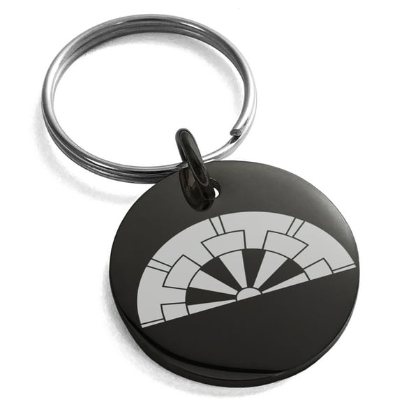 Stainless Steel Ikoma Samurai Crest Engraved Small Medallion Circle Charm Keychain Keyring