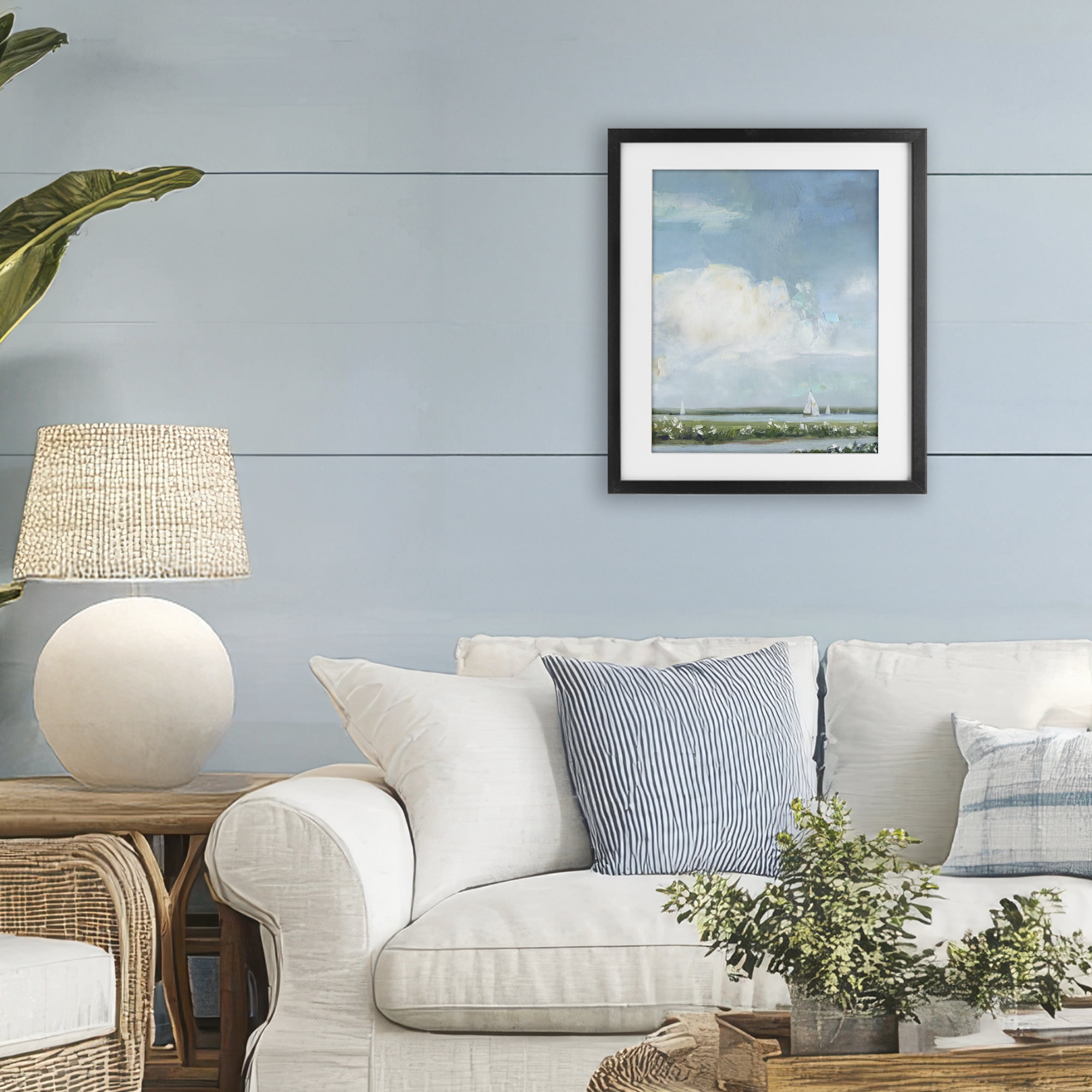 Stupell Industries Seaside Sailing Along Meadow Black Framed Print Under Glass, design by Sally Swatland