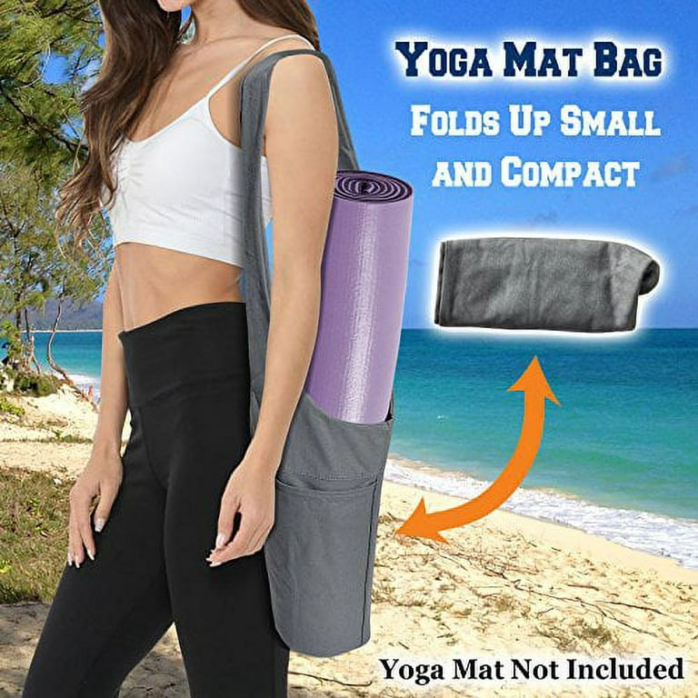 Sunrise Yoga Mat Bag, Cotton Yoga Mat Carrier W/Large Side Pocket and  Zipper Packet, Gray 