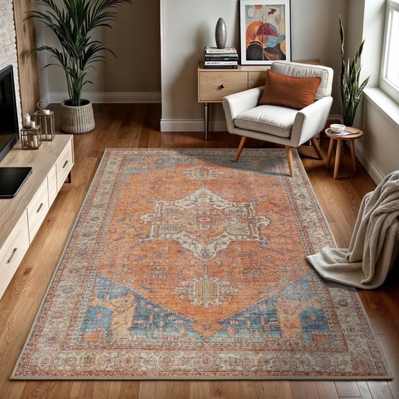 GLN Rugs Petra - Indoor, Machine Washable Area Rug 6'x9' Turkish Traditional Terra Home Carpet