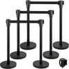 VEVOR Crowd Control Stanchion, Set of 6 Pieces Stanchion Set, Stanchion Set with 6.6 ft/2 m Black Retractable Belt, Black Crowd Control Barriers with Concrete and Metal Base – Easy Connect Assembly