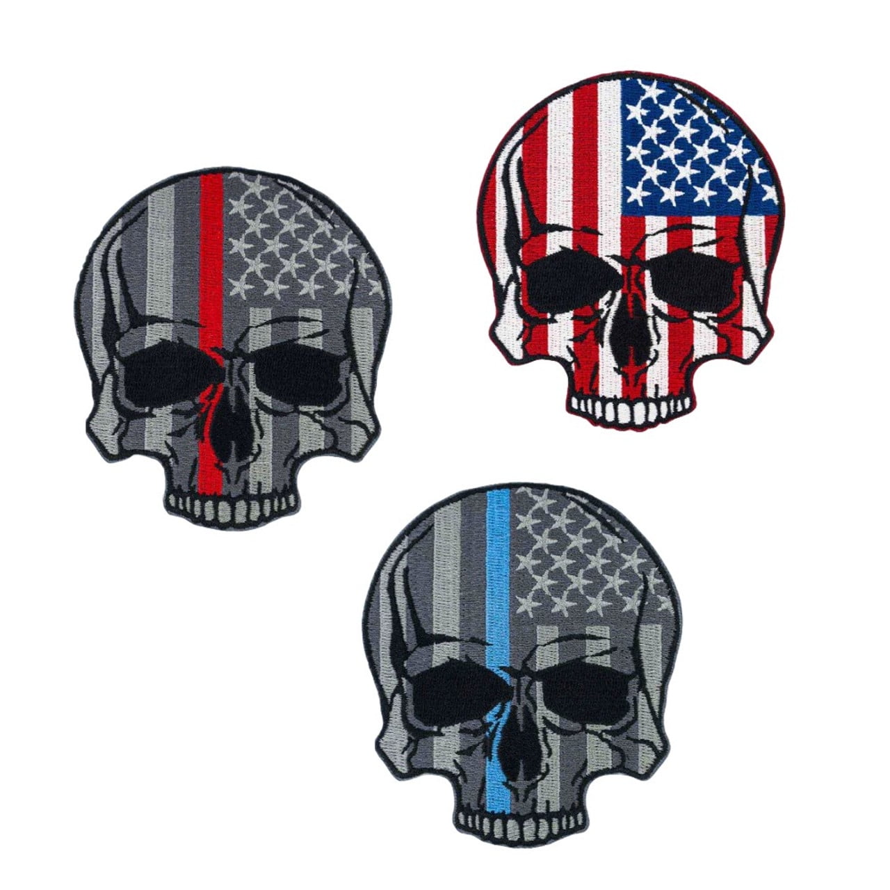 PinMart's American Flag Skull Embroidered Iron-On Patch - 5 Pack