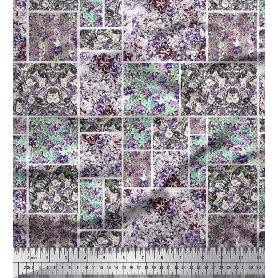 Soimoi Polyester Crepe Fabric Floral Patchwork Decor Fabric Printed Yard 42 Inch Wide