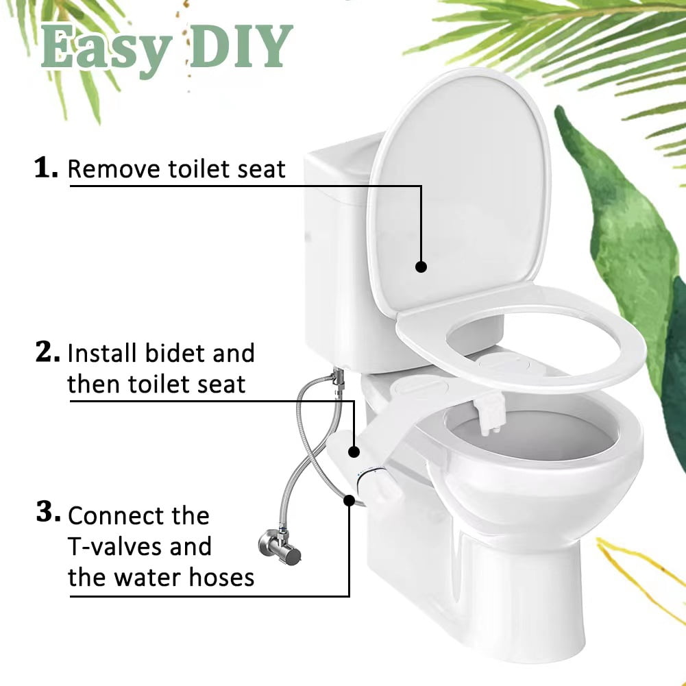 Waxgamo Ultra-Slim Bidet Attachment for Toilet - Frontal & Rear Wash Self-Cleaning Nozzles with Adjustable Cold Water Pressure and Stainless Steel Inlet, Easy Install, White