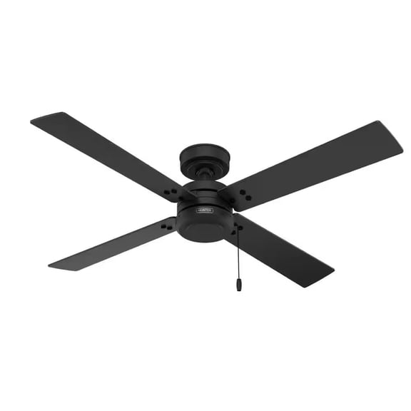 Restored Hunter Fan 52 inch Matte Black Indoor/Outdoor Ceiling Fan with Pull Chain for Porch, Living Room/Family Room, Dining Room, Office (Refurbished)