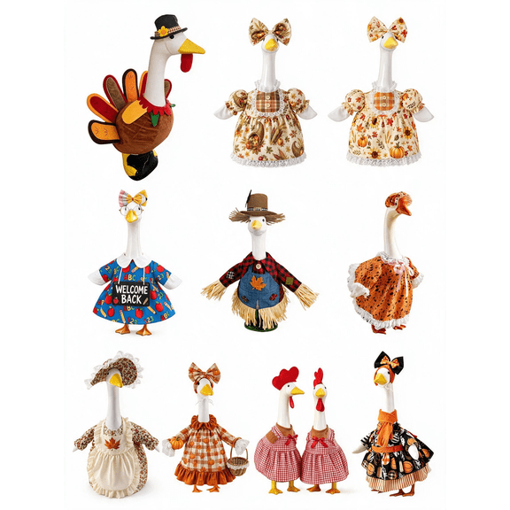 AYktou Fall Porch Geese Outfits, Farmhouse Lawn Goose Costume for 23 Inch Goose Statue, Thanksgiving Decor Porch Goose Dress Bow Headband, Fall Harvests Garden Goose Clothes Set for Yard Display