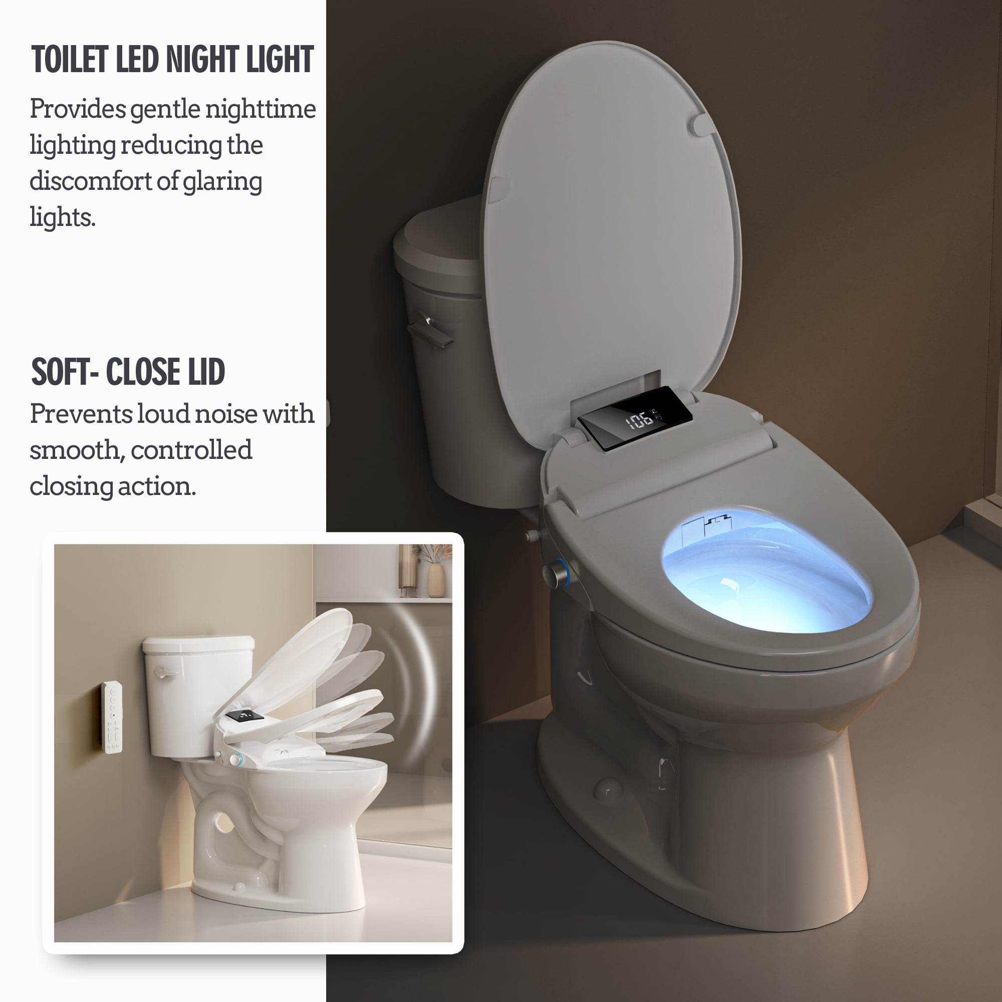 WLJBIDET Electric Bidet with Heated Toilet Seat, Warm Water, Air Drying, Night Light, Remote Control