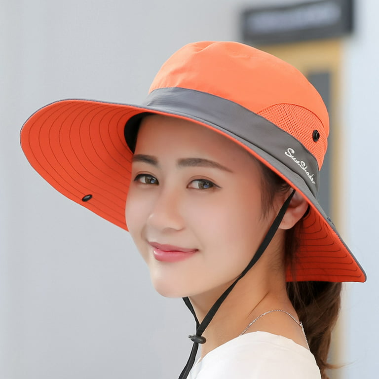 QingY Fishing Hat Sun UV Protection UPF 50+ Sun Hat Bucket Summer Men Women Large Wide Brim Bob Hiking Outdoor Hat with Chain Strap,Red Gray, adult