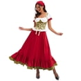 thumbnail image 2 of LEKWK Dirndl Dresses Women Short Sleeve Ruffle Lace Up Halloween Costume Renaissance Maiden Costume Cosplay Oktoberfest Outfit, 2 of 6