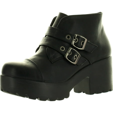 

Static Footwear HAYDEN-3 Women Round Toe Buckle Strap Side Zip Platform Chunky Ankle Booties Black 6.5
