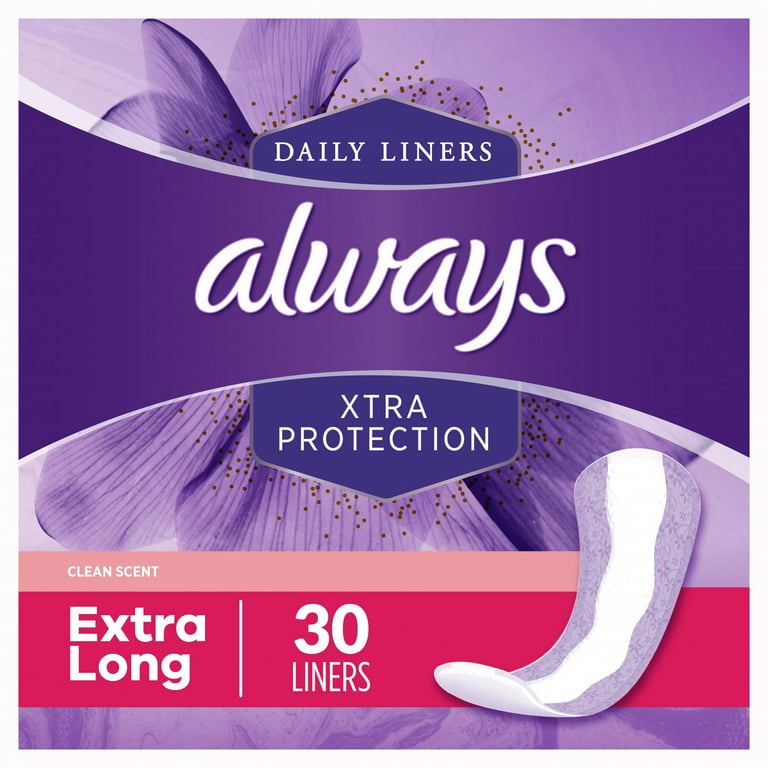Always Xtra Protection 3-in-1 Extra Long Daily Liners, Clean Scent, 30 Ct 