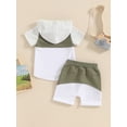 thumbnail image 4 of Suealasg Kids Boys Summer Outfits 6M 1T 2T 3T Toddler Boys Contrast Color Hooded Short Sleeve T-Shirts Tops and Elastic Waist Shorts 2Pcs Causal Clothing for Baby Boys, 4 of 9