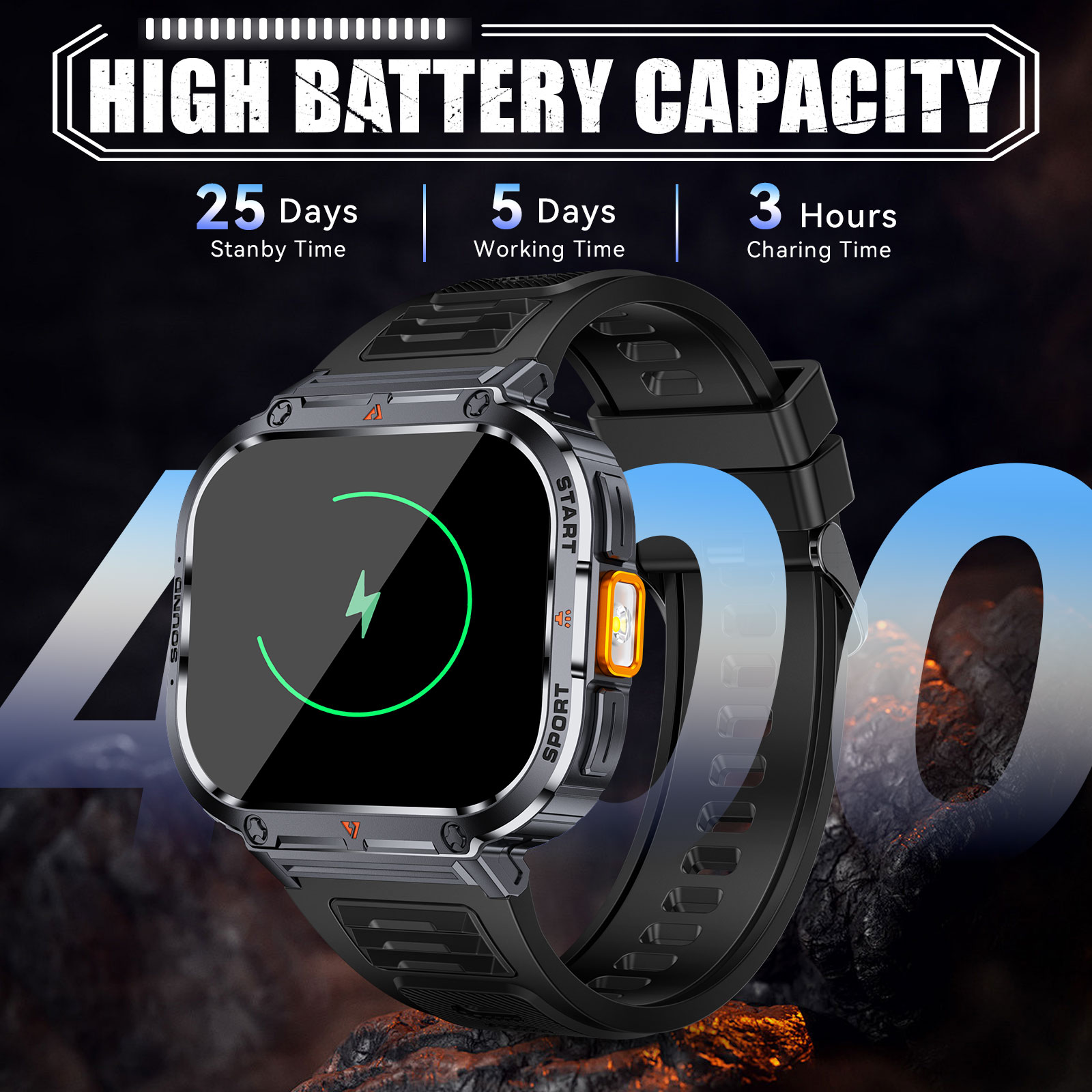 VOPOCO NX23 Smart Watch for Men with Flashlight 2.0'' HD Big Screen Rugged Smart Watch, 400mAh Battery, 100+ Sports Modes Watch for iOS Android, 1pc