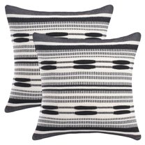 REGALWOVEN Boho Striped Decorative Throw Pillow Covers Pack of 2 Soft Square Cushion Covers for Sofa Bedroom Living Room Home Decor Black 18" x 18"