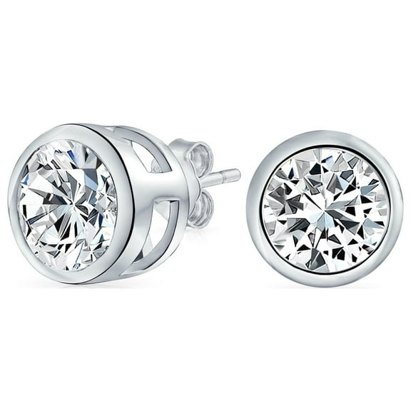 .50CT CZ Solitaire Bezel Stud Earrings Gold Plated Sterling Silver