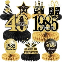 40th Birthday Table Decorations Vintage 1983, 9PCS Honeycomb Centerpieces with Stars Cake Balloons, Party Supplies for Men Women 40 Years, Brown