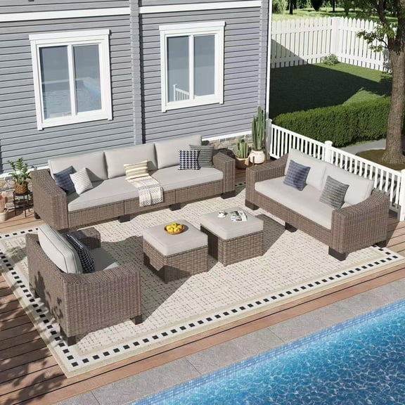 Wicker 8-Person Patio Conversation Sets With Cushions