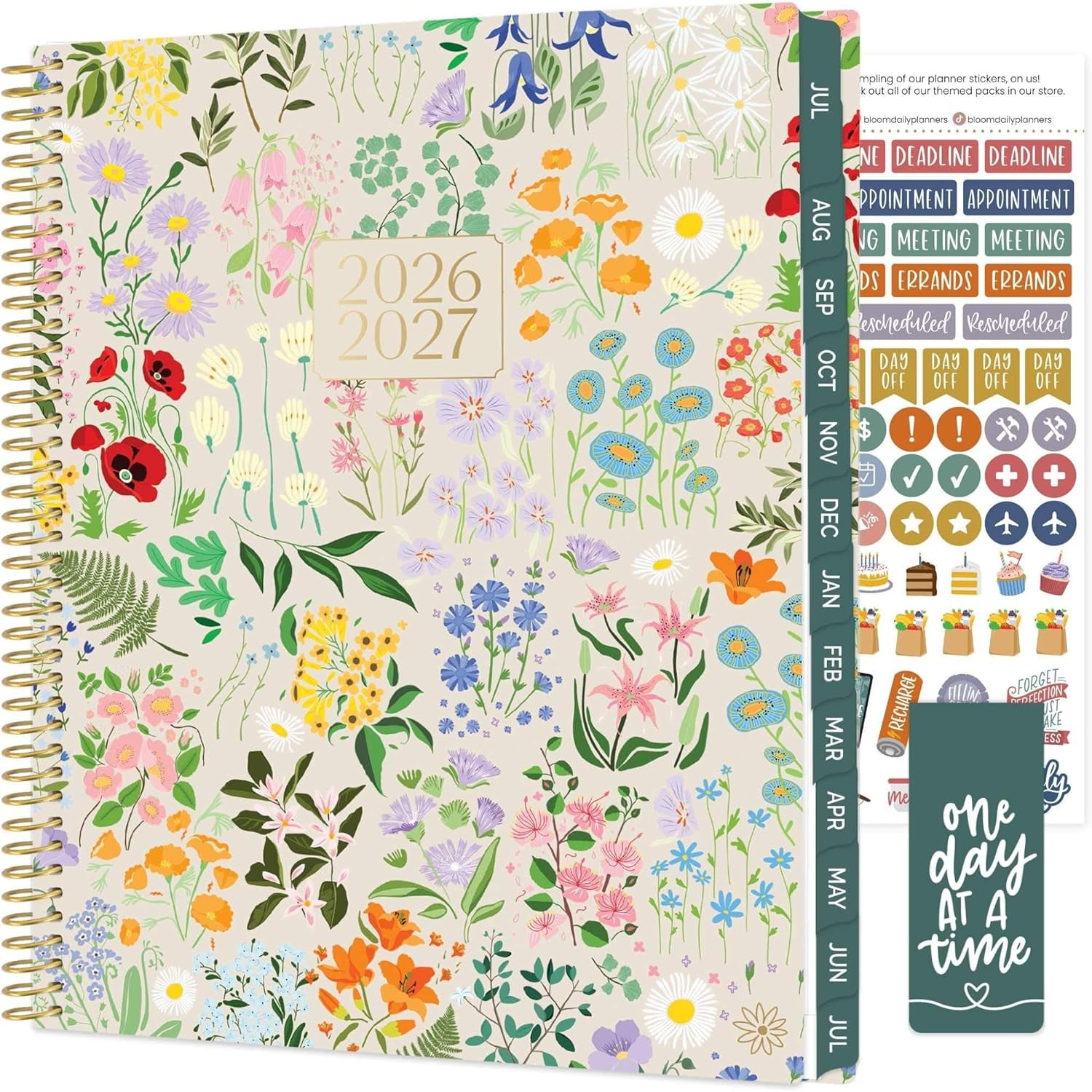 2026-2027 Planner (8.5” x 11 ) 13 Month Academic Year Organizer (July 2026 - July 2027) - Weekly & Monthly Agenda Book with Stickers & Tabs - Garden Party Beige