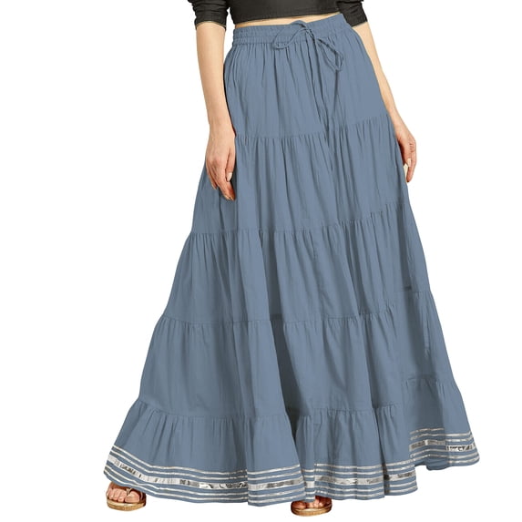 eloria Maxi Tier Skirt Elastic Waist Cotton Bohemian Skirts Boho Long Flaired, Color : Grey 2, Size : 12