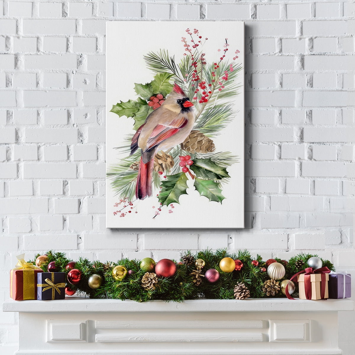 Cardinal Holly Christmas Collection B- Gallery Wrapped Canvas