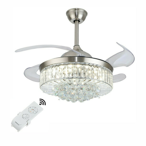 Oukaning Ceiling Fan With Led Light 36, Modern Crystal Ceiling Fan With Remote Control Satin Nickel